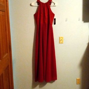 Red,formal, open back dress.